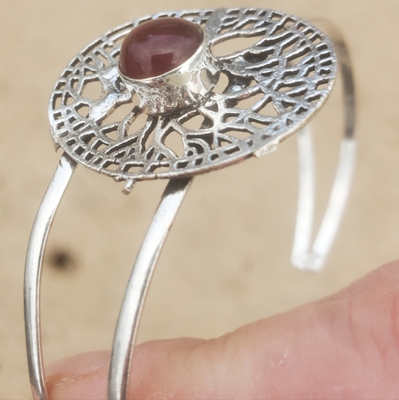 New Garnet 925 Silver Cuff Bracelet. - Picture 12 of 14